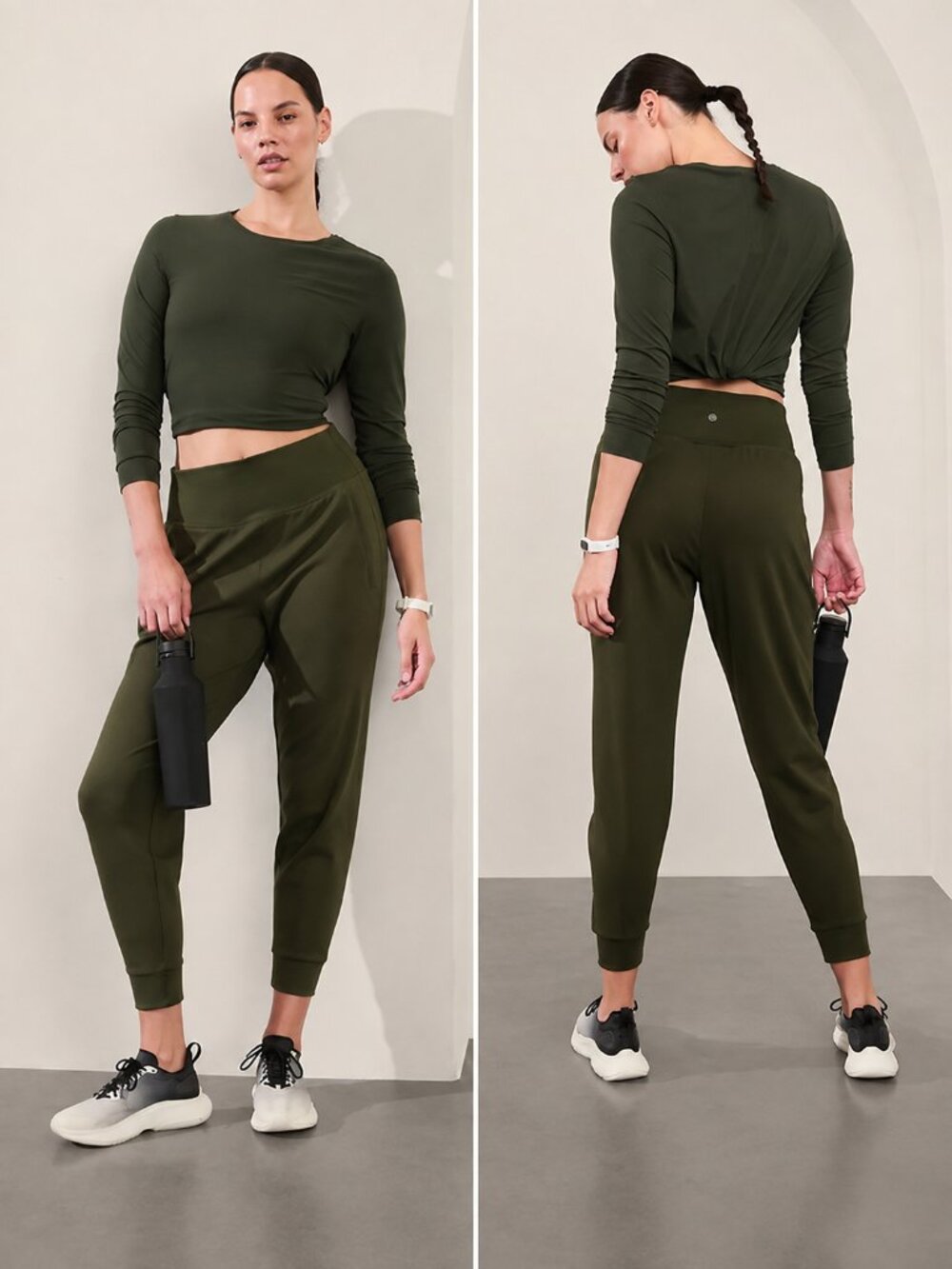 ATHLETA UnstoppableFleece Lined High Rise Jogger Olive Green